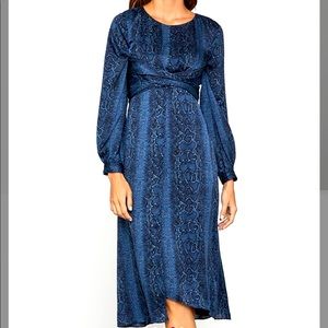BCBGMaxAzaria blue python midi dress